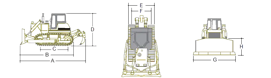 diagramme des dimensions des bulldozers à vendre
