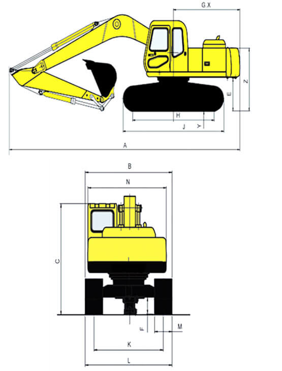 diagramme de dimensions des excavatrices à vendre
